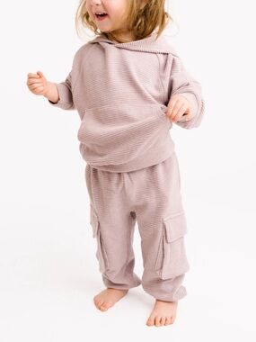 Little One Shop Lavender Fog Cargo Waffle Sweatsuit Set